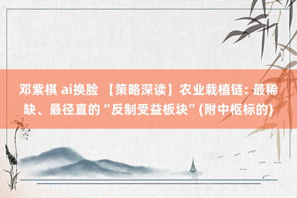 邓紫棋 ai换脸 【策略深读】农业栽植链: 最稀缺、最径直的“反制受益板块”(附中枢标的)
