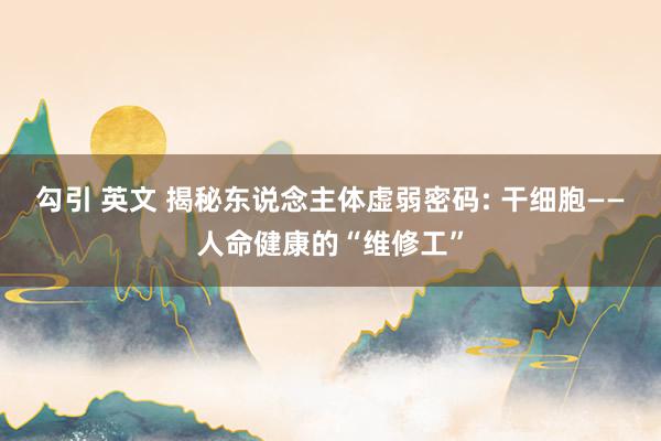 勾引 英文 揭秘东说念主体虚弱密码: 干细胞——人命健康的“维修工”
