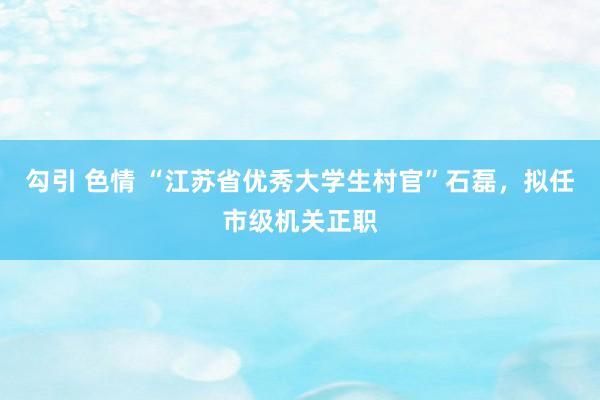 勾引 色情 “江苏省优秀大学生村官”石磊，拟任市级机关正职